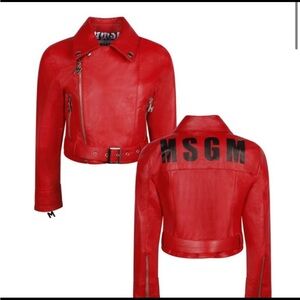 MSGM Girls Biker Jacket in Red
